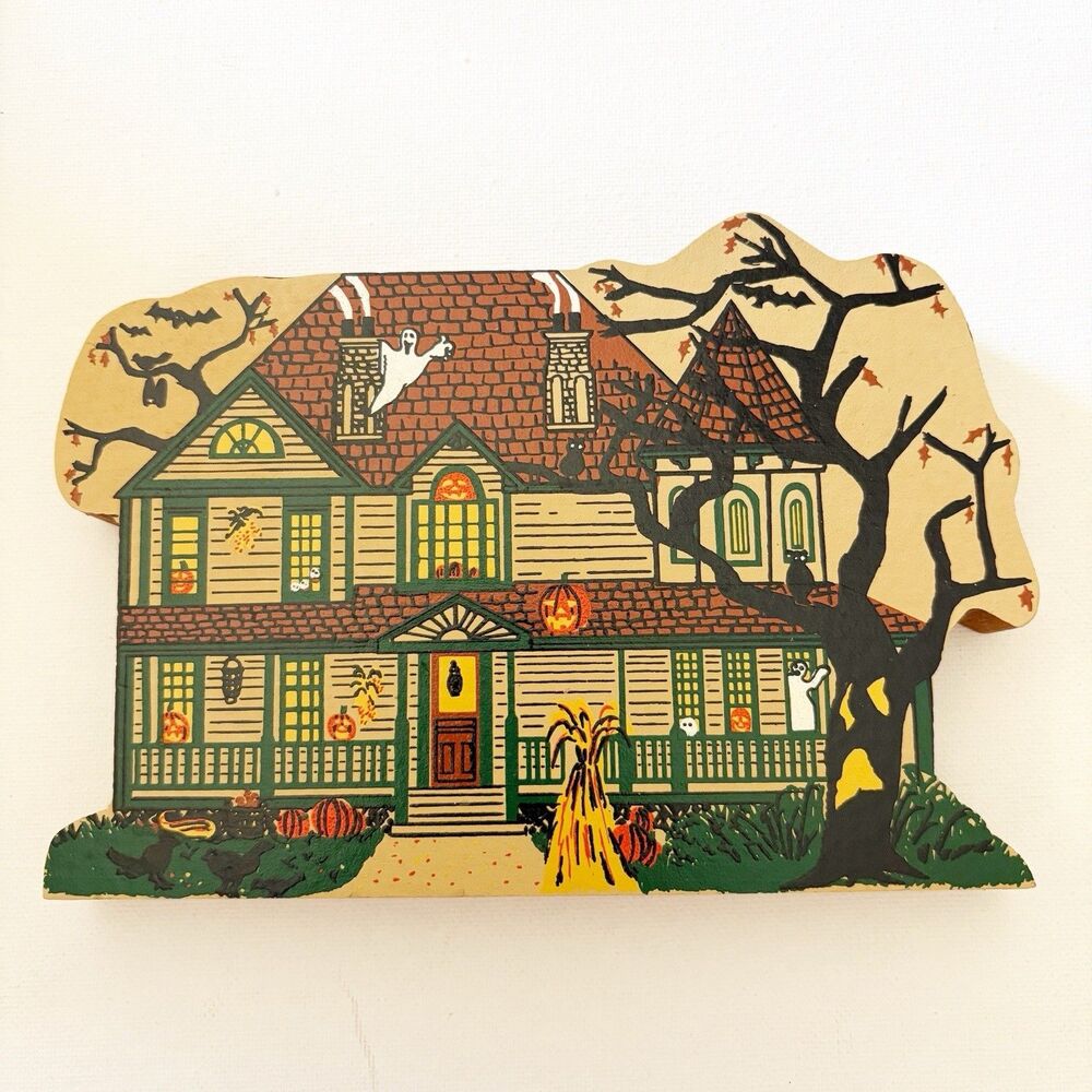 Halloween Wood Cut Out Haunted House Ghost Pumpkin Owl Shelf Sitter Holiday